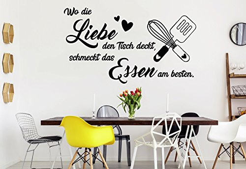 tjapalo® s-pkm364Wandtattoo Küche Wandtattoo wo die Liebe den Tisch deckt schmeckt das Essen am besten (B120 x H58 cm)
