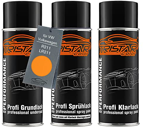 TRISTARcolor Autolack Spraydosen Set für VW/Volkswagen R211 / LR211 Orange Grundlack Basislack Klarlack Sprühdose 400ml