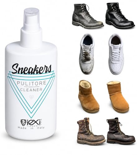 IEXI Pulisci Scarpe Universale, Pulitore e Detergente Spray, Made in Italy - Detergente per Tutte le Scarpe: Pelle, Camoscio, Materiali misti, Sneakers e Trekking - Pronto all'uso Rimuove Macchie