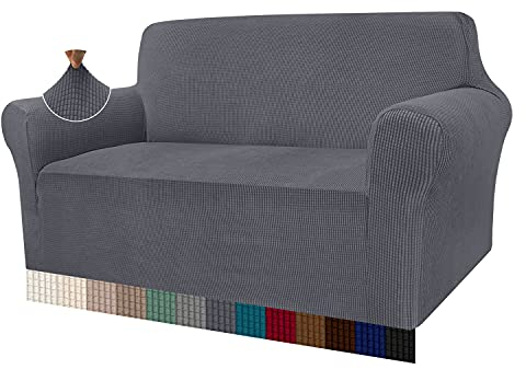 Granbest High Stretch Sofa Covers Universal Super Soft Loveseat Couch Jacquard Covers for Dogs Non Slip Furniture Protector Machine Washable (2 Seater, Gray)