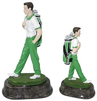 Henecka ⛳️ Golf-Pokal, Herren Resin-Figur Golf Spieler mit Golfbag, Golf Trophäe, weiß-grün-schwarz-grün & Sockel schwarz grau meliert, mit Wunschgravur