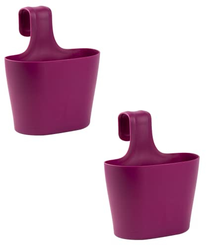 Gariella 2X Blumenkasten oval 2,8 Liter Balkon Übertopf Pflanzkasten Blumentopf zum Hängen mit 1. Bügel und Wasserspeicher lila