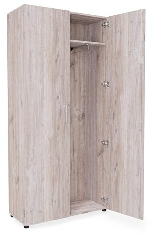 Putzmittelschrank mit Profi-Schließsystem | Raumpflegeschrank Besenschrank Lagerschrank mit 6 Fächern u. Kleiderstange | Aufbewahrungsschrank Umkleideschrank Mitarbeiterspind (Eiche modern)