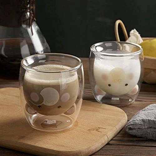 2 doppelschichtige Glasbecher, innovative, hitzebeständige Kaffeegläser für Kaffeetassen, Teetassen, Milchbecher, bestes Geschenk (Bär)