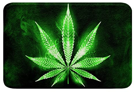 Marijuana Leaf Polyester Bath Rug Green Smog Cannabis Leaf Soft Fleece Door Carpet for Kids Boys Girls Exotic Leave Bath Mat Weed Leaf for Bath Floor Indoor Doormat,20x32 Inch