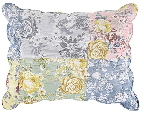 Greenland Home Emma Floral Patchwork Quilted Reversible Pillow Sham, Standard 20x26-inch, Gray