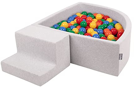 KiddyMoon Area di Gioco in Schiuma con Quarto Angolare Piscina di Palline (200 Palline) per Bambini, Grigioch:Giallo/Verde/Blu/Rosso/Arancio