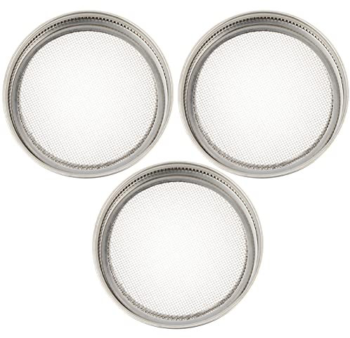 Baluue Sprossenglas Deckel Edelstahl Sieb 3 Stück Sprossendeckel für Einmachgläser 86mm Feines Mesh Sieb Rostfrei für Sprossen Wie Alfalfa Brokkoli Mungobohnen Einfache Reinigung Zuhause Keimung
