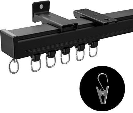 MaKefeile Ceiling Curtain Track,Curtain Track Wall Mounted,Ceiling Mount Rail Room Divider Tracks Extra Long Curtains Rod for Living Room Bedroom Patio Sliding Door Curtains with Clips,Black 12ft