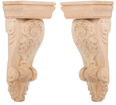 TCHOSUZ 10,2 cm (P) x 6,1 cm (L) x 22,9 cm (H) de bois sculpté Corbels, 2 pièces, sculpture en bois antique et traditionnelle non laquée, DIY, supports décoratifs à motifs pour plan de travail