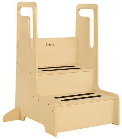 Bateso Tritthocker für Kinder, großer Tritthocker aus Holz für Kleinkinder mit Griffen und rutschfesten Matten für Waschbecken und Küche im Badezimmer, Töpfchen-Trainingshocker für die Toilette
