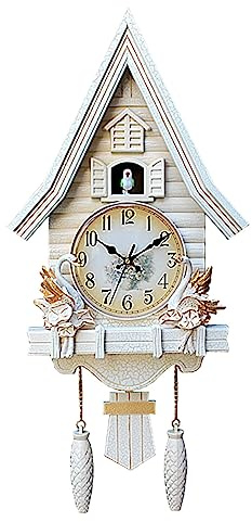 Kuckucksuhr, Kuckucksuhren, Wanduhr, Kuckucksuhr Modern,Massivholz Batteriebetriebenes Kuckucksuhr Schwarzwald Kuckuckruf Wanduhr Modern Weiss Vintage Cuckoo Wanduhr