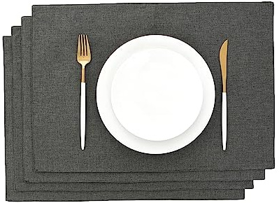 AOKSUNOVA Tischsets Stoff Platzdeckchen Leinen Platzset Dunkelgrau | Abwaschbare Tischsets aus Leinenstoff,Platzdeckchen für Esstisch,Küche und Alltag,Stilvolle Tischunterlage im Set Zuhause