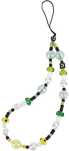 GORGECRAFT 239mm Green Yellow Mushroom Beaded Phone Charm Strap Detachable Phones Anti-Lost Chain Hands-Free Wrist Straps Cellphone Lanyard Beads Mobile Phone Bracelet for Women Girls