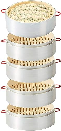 Bamboo Steamer, Classic Traditional Design, Perfect for Dumplings, Vegetables, Chicken, Fish (Color : 4+1, Size : 28cm/11.02inch)