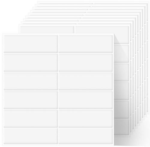 TIMESETL Self-Adhesive Wall Stickers 10pcs 12×12inch White Peel and Stick Wall Tiles, 3D Waterproof Backsplash Tiles Stick On Splashback for Kitchen Bathroom
