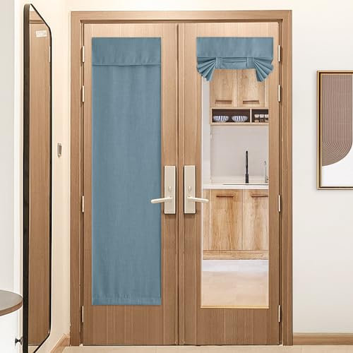 NICETOWN Thermal Insulated Door Curtains Faux Linen French Door Curtain Room Darkening Window Drape for Patio Sidelight Glass Curtain Privacy Tie Up Blind, W26 x L72, 1 PC, Mist Blue
