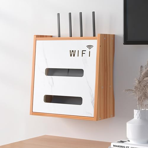 Catekro Router Regal Etagere Pour Decodeur, Router Regal Stehend, Wandregal für Router, Holz WiFi Router Aufbewahrungsbox für Raumdekoration