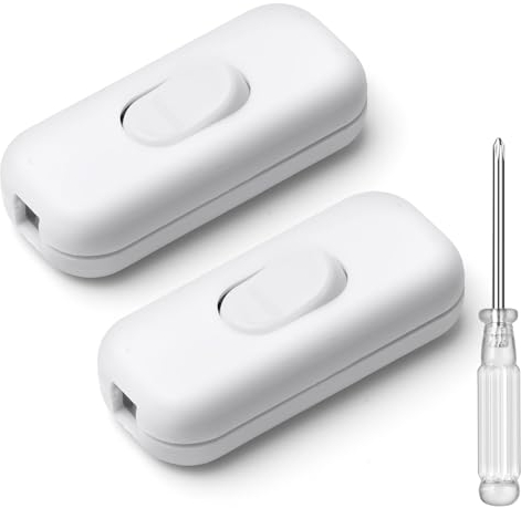 AXFEE 6A Double Pole Inline Cord Switch, 2-Pack Torpedo Switch - 2 or 3 Core, Accepts Round or Flat Wire, 250V for Desk Lamp/Light/Bulb, White