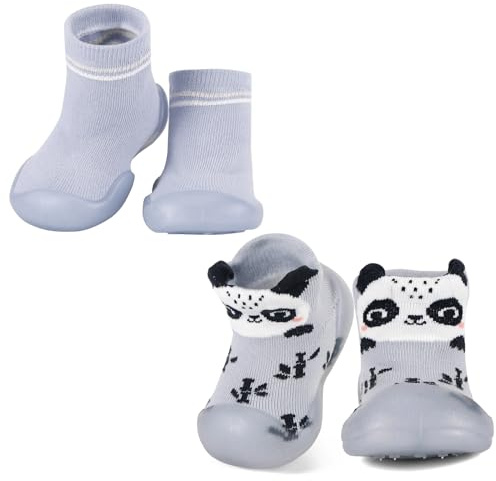 MK MATT KEELY 2 par krypskor baby utomhus lära-gå-skor barn flickor pojkar halkfri gummisula strumpor skor, Blå panda, 3-6 månader