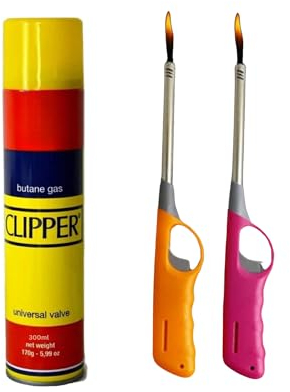 2X BBQ Lighter with Butane Gas Refill - 27cm Long Firelighters for Kitchen, Barbecue & Camping | Candle Lighter, Multipack - Assorted Colors