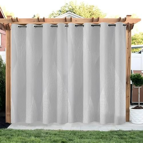 buyluhn Weiße Streifen Outdoor Vorhang Wetterfest Geometrie Outdoor Vorhänge mit Ösen Wasserdicht Outdoor Gardinen 2er Set Outdoorvorhänge für Balkon Pavillon Terrasse, 132x213cm