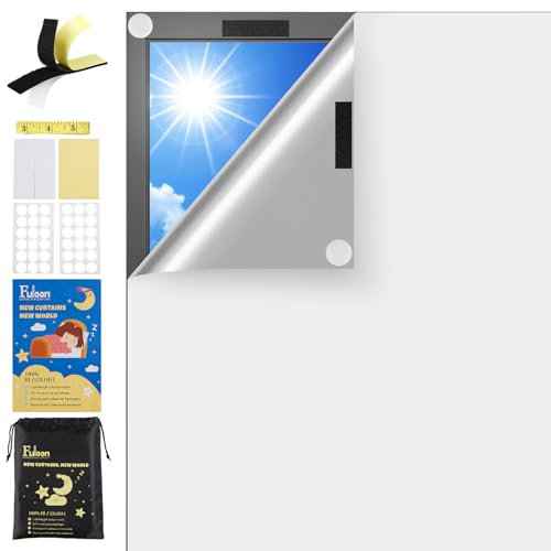Fuloon 100% Fenster Verdunkelung, 100 x 145cm Dachfenster Verdunkelung ohne Bohren, Sonnenschutz Fenster Verdunkelungsfolie Verdunklungsrollo für Babyzimmer, Schlafsaal, Schlafzimmer, Reisen
