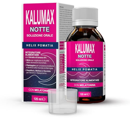 Kalumax Notte con Melatonina, Mirto, Piantaggine e Passiflora 125 ml - Soluzione Fluidificante con Estratto di Lumaca - integratore alimentare per Tosse Secca e Tosse Grassa. Gusto limone