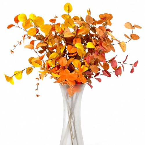 Jadeunm 5 Stück Künstliche Herbst Eukalyptus 70CM Künstliche Herbstzweige | Künstliche Herbstblumen Kunstzweige wie Echt Herbststrauß Künstliche Herbstpflanzen mit Beeren Kürbisse Home Decor