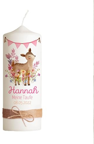 Taufkerze | Reh | 15-30 cm Höhe | Personalisierte Kerze | Jungen und Mädchen | Evangelisch | Katholisch