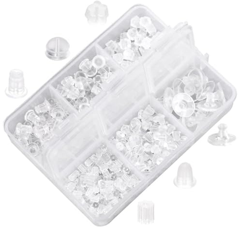 550 piezas de almohadillas de seguridad para pendientes, almohadillas de metal para aretes, tapones de silicona transparente, 6 estilos, kits de repuesto para aretes y aros