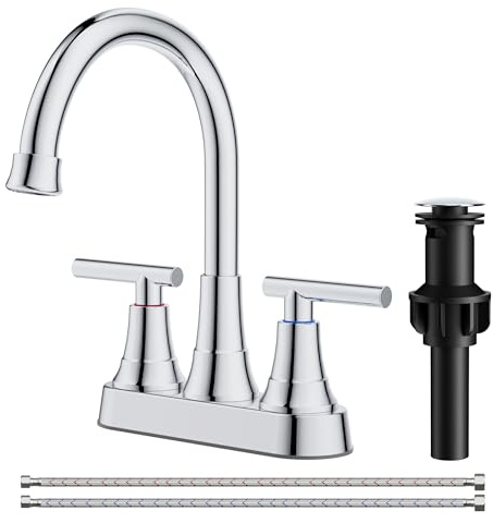FORIOUS 4 Inch Bathroom Faucets for Sink 2 or 3 Hole, Chrome Centerset Bathroom Sink Faucet with Pop up Drain and cUPC Hose, 360° spout, Two Handles for Restroom,Vanity, RV Remodel