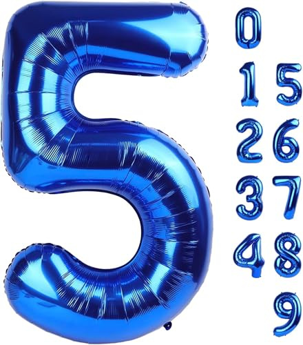 Redmarket® Geburtstagsballons, hergestellt in der EU, 100 cm, Luftballon, Zahl 5, Blau