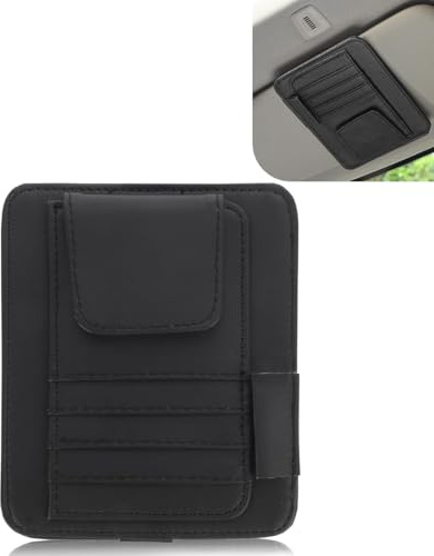 BNREOZA 1 Stück Auto-Sonnenblenden-Organisator, Sonnenblenden-Organisator-Clip, Brillenhalter-Clip mit Aufbewahrungsbox, Innenraum-Aufbewahrungstasche, Sonnenbrillen-Organisator, Karte (schwarz)