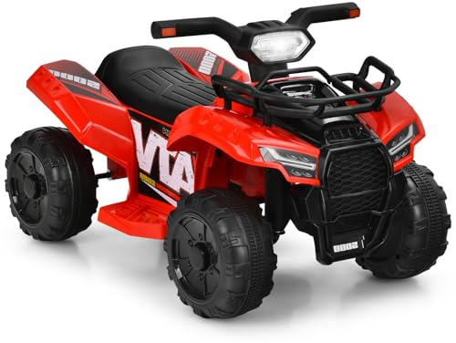 DREAMADE 6 V Quad pour Enfant 18-36 Mois, Voiture Électrique avec Roues Résistants, Charge Max. 20KG, Musique et Klaxon, Coussin en Plastique et Réglage du Volume (Rouge)