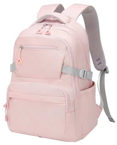 SUIKIHUM Girls Backpack, Lightweight Aesthetic Bookbag with Anti-Theft Pocket, Fit 15.6 Inch Laptop Backpack for College and Daily Use (Pink)