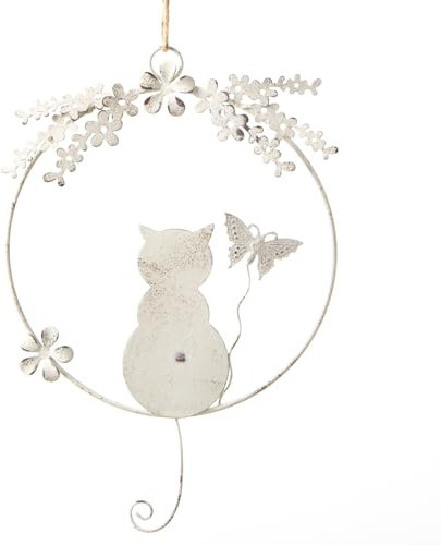 Logbuch-Verlag Katze Dekokranz für Tür und Wand Türkranz Deko Geschenkidee für Katzenbesitzer Creme beige Ø 20 cm