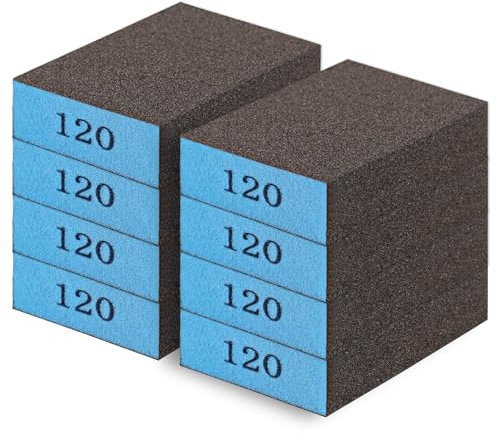 Romeda 8-Pack Sandpaper Block, 120 Grits Washable and Reusable Handmade Sanding Sponge, Drywall Sandpaper Blocks for Wooden Drywall Sheetrock and Metal Glazing