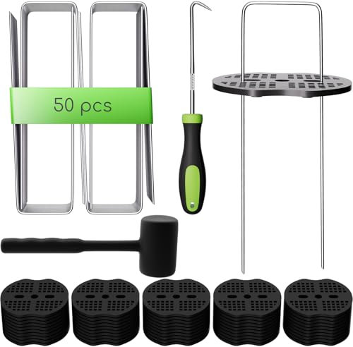 Cookmaster Weed Control Membrane Pegs with Buffer Washer, 50 pack Heavy Duty Garden Ground Pegs, 6/150mm Weed Mat Pegs, U-Shaped Securing Stakes Metal Pins for Fabric, Matting, Netting