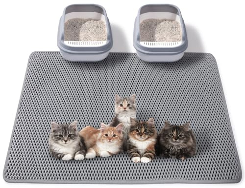 ondware Katzenklo Matte 100 x 74 cm, Doppellagig, Wasserdicht, Grau | EVA honeycomb litter trapper, urine-resistant base, non-slip backing, easy to clean, soft on cat paws