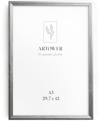 Artower® Bilderrahmen Vintage Silber Holz Rahmen für DIN A3 29,7 x 42 cm | Posterrahmen Groß für Collage | Picture Frame Vintage Silver Wood 30x42 cm | Retro Schmal Bilderrahmen | Silber Poster Rahmen