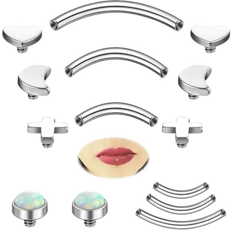 ZS Edelstahl CZ Opal Rook Piercing Schmuck Banane Augenbrauen Barbell Helix Labret Piercing Lippe Lippenpiercing Daith Belly Bar Silber Gold Kugel Curved Barbell 16G 16G