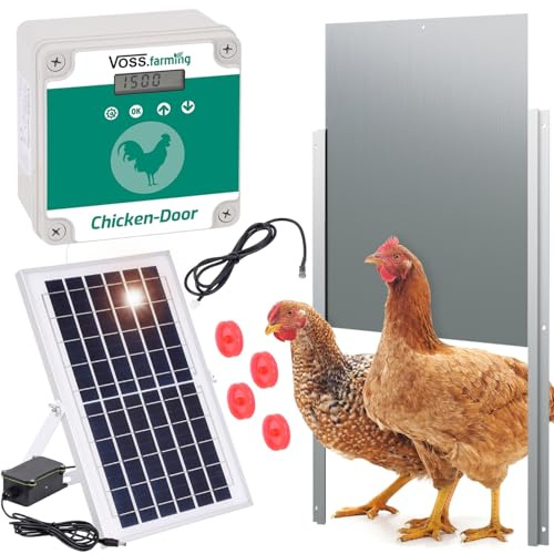 VOSS.farming Set Chicken-Door automatische Hühnerklappe + Tür 300 x 400mm + Solar Akku Set