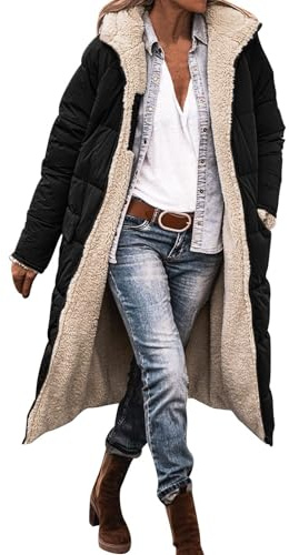 Winter Coats For Women Uk: Fleece Lined Waterproof Coat Long Jacket Ladies Parka Jacket Plus Size Zipper Hooded Quilted Outwear Coat Windproof Padded Thermal Warm Overcoat With Pockets S-3XL