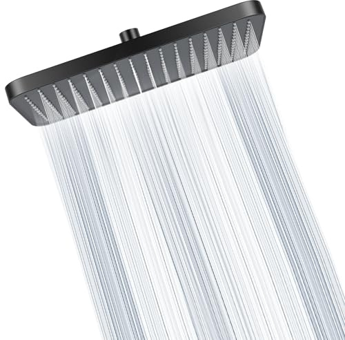Ronvie 13 Zoll Duschkopf Regendusche, Fester Regenduschkopf Duschbrause mit Anti-Kalk-Düsen, Wasserfall Wassersparend Kopfbrause für Badezimmer(Matt Black)