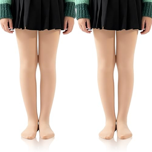SAIIURV 2 Paires Collant Polaire Fille, Collant Thermique Extensibles à Double Doublure, Collants Thermiques Scolaires Pour Les Âges De 6 À 9 Ans, Collants Opaques Pour L'école, La Danse, Le Ballet
