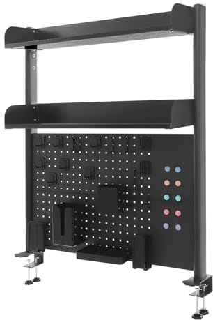 MIUKYUI Utrymmesbesparande höjd justerbar skrivbordshylla organisatör hylla clip on bokhylla med klämma och anslagstavla modern skrivbordsorganisatör för ordning (95 x 80 x 12,5-svart)