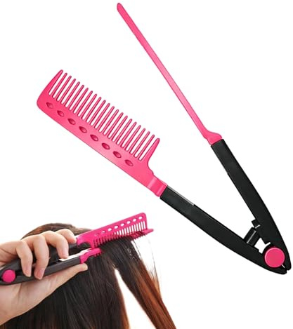 Njidher Pettine lisciante per capelli, raddrizzatore per capelli a forma di V, per la separazione delle ciocche, pettine per acconciature con presa come ferro da stiro, per uso domestico, in viaggio,