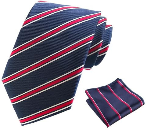 GXAHSOL Corbatas para Hombre, Clásicos Corbata Rayas, Corbatas y Bolsillo de Cuadrada Conjunto, Corbata de 8cm para Hombre, para traje de esmoquin para Boda, Negocios