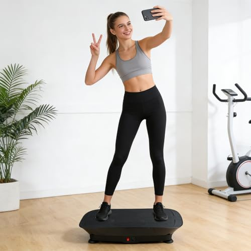 Supfine Piattaforma Vibrante con Bluetooth, 10 velocità, Telecomando, 150 kg Capacità, 60 x 30 x 10 cm, Piastra Vibrante Potente per Rafforzare e Muscle Fitness, Nero